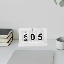 Wooden Perpetual Calendar, Flip Desktop Calendar, White Calendar, Suitable For Home, Office, Classroom, And Desk Accessories - 1 - 查看 6
