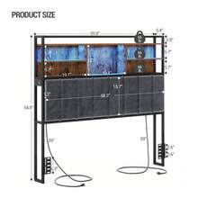 HaluPeit Headboard With 3-Tier Storage Shelves, Velvet Upholstered Head Board With 2 Outlets, USB Ports & LED Light, Soft Backrest For King/Queen/Full Size Bed - 鏽棕色 - 查看 8