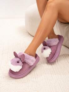 Pantuflas de mujer con diseño de conejo, pantuflas casuales para interiores del hogar, estilo de pareja, otoño/invierno - Morado - Ver 1