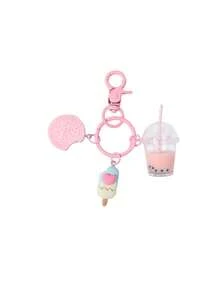 Sweet Pink Ice Cream & Bubble Tea Keychain Set - Cute Biscuit Keyrings For Girls Girl Handbag Purse Jewelry Friendship Gift - White - View 5