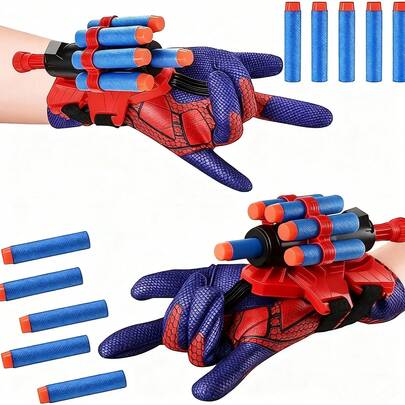 1 Set Hero Web Shooter Glove, Launcher, Soft Bullets, Suction Cup, Cosplay Toy, Party Gift, Red & Blue Color