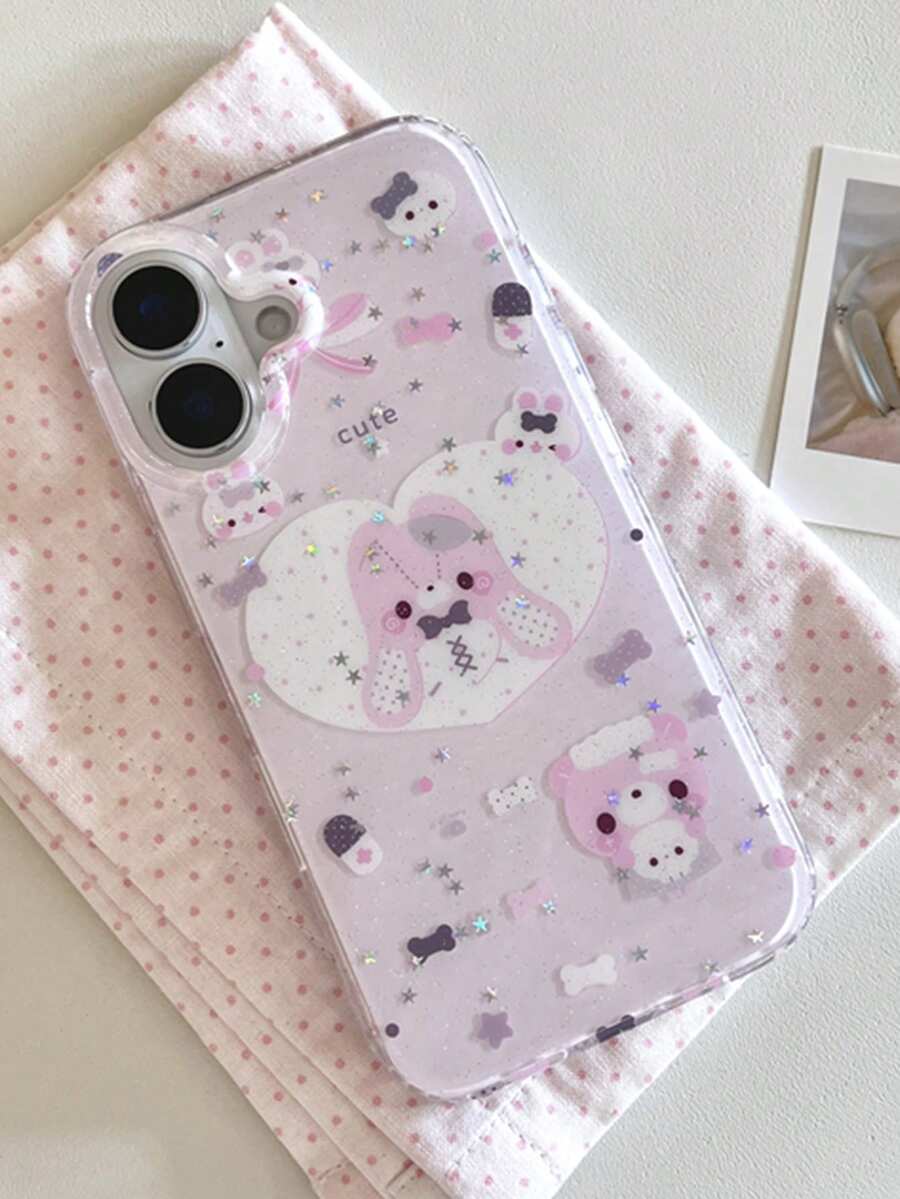 1 Ốp lưng điện thoại họa tiết gấu, trái tim, ngôi sao bột ngẫu nhiên, ốp lưng bảo vệ chống sốc phong cách Lolita tối màu sáng tạo Y2K, thích hợp cho iPhone17/iPhone17 ProMax/iPhone16 Pro Max/iPhone15 Pro/iPhone14/iPhone13/12/11, có thể làm quà tặng Giáng sinh cho gia đình, bạn bè, anh chị em, đối tác - Màu Hồng baby - Xem 1