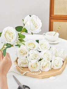 100 Pcs Artificial Roses In Bulk, Fake Silk Roses Realistic White Roses For Wedding Centerpieces Flower Arrangement Home Decor - 白色 - 查看 8
