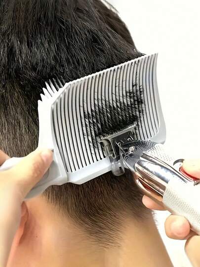 1pc Positioning Styling Comb, Oil Head Gradient Hair Cutting Comb, Hair Cutting Tool, Trimming Flat Head Push Cutting Comb, Positioning Hair Cutting Special Comb Fluffy, Adjustable Curved Positioning Hair Cutting Comb, Hair Cutting Auxiliary Tool, Suitable For Men, Hairdressers And Salons
