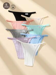 8PCS/Pack Cotton Women's Briefs Solid Color String Breathable Ladies Sports Panties - Multicolor - View 1