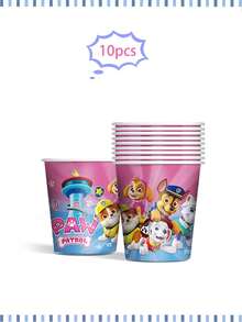 Juego de vajilla desechable con temática de Paw Patrol, en temas azul y rosa, incluye platos de papel, vasos de papel, servilletas, adecuado para fiestas de cumpleaños o San Valentín, hecho de materiales absorbentes de alta calidad, excelente para manualidades, meriendas, reuniones de cumpleaños, fiestas, mesas de postres, campamentos, picnics y talla grande - Multicolor - Ver 7