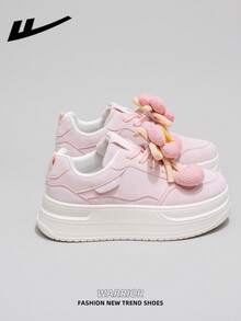 1双 WARRIOR 女士厚底系带软底休闲鞋，低帮户外平底鞋，保暖冬季鞋，通勤鞋，圆头低跟防滑纯色优雅软底徒步鞋，适合学生毕业照拍摄，低帮皮质运动鞋 - 粉色 - 查看 4