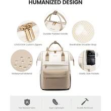 LOVEVOOK Laptop Backpack For Women 15.6 Inch Travel Backpack With USB Charging Port Large Capacity Laptop Bag Waterproof Bag For Business College Airline Approved Work Backpack Beige - 米色&卡其色&黑色+15.6英寸 - 查看 5