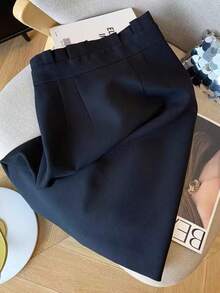 Chân váy dáng lửng thiết kế tối giản, chân váy bút chì ôm dáng cạp cao, thích hợp cho mùa xuân. - Màu xanh hải quân - Xem 8