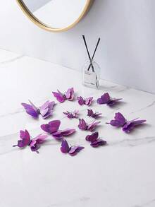 12pcs 3D Butterfly Sticker, Plastic Wall Art Decoration Magnet Butterfly For Home Decor, Stickers, Wall Decal, Vinyl Decal For Home Decorations, Spring Decoration Items Refresh Your Home, Festival Decoration Stickers Gifts Birthday Graduation - Màu tím - Xem 6