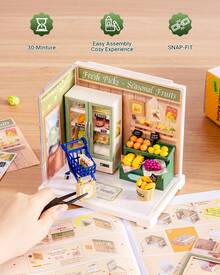 Robotime Rolife Super Creator DIY Plastic Miniature House Building Set - 3D Puzzle With Dustcover, Compatible With Mini Figures, And A Variety Of Themes. This 3D Model Toy Is Suitable For Teenagers And Adults, Making It An Ideal Christmas Or Birthday Gift - 01-Fresh Fruit Shop - 查看 4