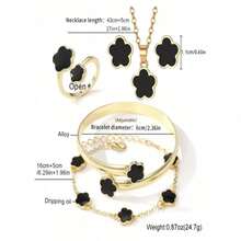 5pcs/Minimalist Plant Five Leaf Flower Set Gold Plated Stainless Steel Non Fading Women's Jewelry Five Leaf Grass Gift - Black - View 3