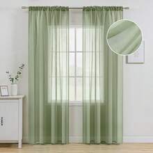 Dusty Blue Linen Textured Sheer Curtains 84 Inches Long 2 Panels For Bedroom Living Room, Semi Transparent Farmhouse Light Blue Window Net Panels With Rod Pocket, W 54 X L 84 Inch Length, 2025  Style - Cây xô thơm - Xem 10