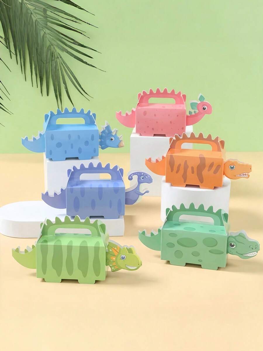 6 cajas de regalo con tema de dinosaurios para fiesta, cajas de regalo de dulces de cumpleaños, cajas de bocadillos con tema de granja, suministros para fiesta de cumpleaños, cajas de regalo de dinosaurios 3D, artículos decorativos para fiesta de cumpleaños con tema de dinosaurios