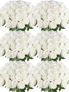 100 Pcs Artificial Roses In Bulk, Fake Silk Roses Realistic White Roses For Wedding Centerpieces Flower Arrangement Home Decor - 白色 - 查看 12