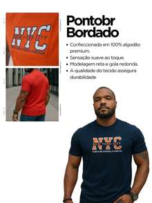 Camisa Bordado PontoBR NYC Trabalho Verão com Gola Redonda e Manga Curta Confortável e Respirável