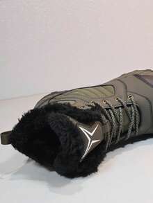 Lace-Up Women's Fashion Boots, Outdoor Winter Warm Thick Lined Mid-Calf Boots - Green - View 7