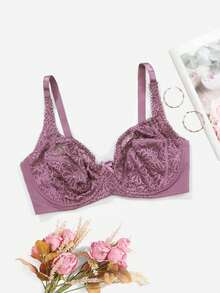 Große Größen Damen sexy transparente Spitzen Unterwäsche mit Bügel und voller Abdeckung, Pink