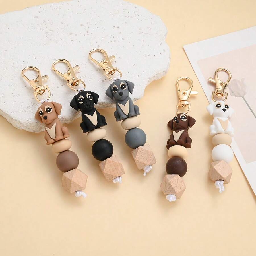 1pc Cartoon Puppy Silicone Beaded Keychain - Novelty Keychain For Women, Lobster Clasp, Suitable For Backpack Hanging, Key Ring Decoration, Birthday Gift Accessory, Wallet Decoration - Multicolor - View 1