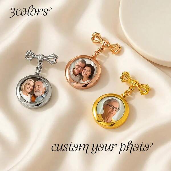 Broche colgante de foto personalizado - Accesorio de foto para ramo de boda - Broche conmemorativo para boutonnière - Accesorio para ramo de novia - Regalo conmemorativo para novio y novia