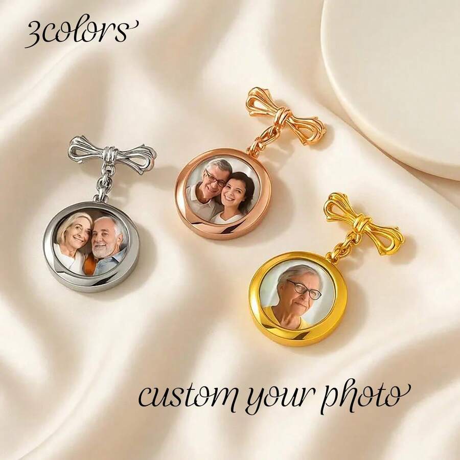 Custom Photo Brooch Pendant | Wedding Bouquet Keepsake Jewelry For Bride & Groom - Round - Frosted - View 1