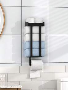 1个壁挂式毛巾架，带纸巾盒、卫生纸架和储物架，适用于放置毛巾、卫生纸，节省空间且易于安装，浴室收纳架 - 彩色 - 查看 10