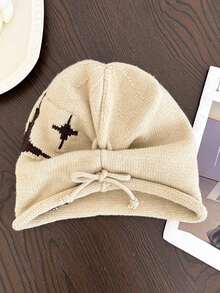 1pc Women's Star Cuffed Drawstring Adjustable Knit Beanie Hat, Autumn/Winter Fashion Warm Ear Protection Comfortable Turban Cap, Suitable For Daily Wear, Gift - A - View 3