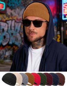 Fleece Lined Wool Fisherman Beanie Men Women, Thermal Skull Cap Winter Hats, Cold Weather Warm Knit Cuffed Cap - Lạc đà - Xem 7