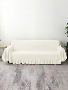 1 chiếc chăn phủ ghế sofa màu trơn, phong cách tối giản hiện đại có viền ren, sợi polyester, thích hợp cho phòng khách và phòng ngủ - Màu be - Xem 3