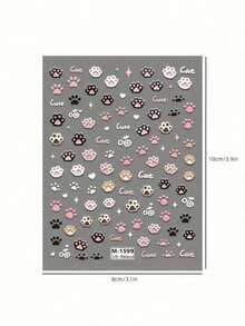 1pc Cute Cat Claw Nail Art Sticker, Cartoon Animal 3D Embossed PVC Sticker, Suitable For Nail Salon And DIY Nail Art Supplies, Glossy Surface, Embroidery Style Single Use Decals, Asymmetrical Shape - Fit For Women Nail Decoration - Nhiều màu - Xem 6