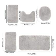 5-Piece Bath Rug Set Super Absorbent & Non-Slip Bathroom Mats, Ultra Soft Machine Washable Quick Dry Shower Mat With Toilet Lid Cover, Cloud Comfort Floor Mats For Bathroom Kitchen Bedroom Home Decor - 灰色 - 查看 4