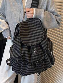 1pc Minimalist Large Capacity Multi-Pocket Striped Backpack - Multicolor - View 4