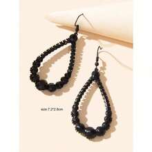 Rhinestone Water Drop Earrings - Black - View 3