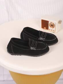 2025 Autumn/Winter Kids Boys Girls Retro Soft Bottom Loafers, Children's British Style Canvas Slip-On Comfortable Shoes, Boys Dress Shoes - Black - View 5