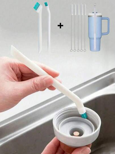 6/7/10pcs Multi-Functional Kitchen Cleaning Brush Set - Baby Bottle & Cup Spiral Brush Set, Manual, No Electricity Needed, Ideal For Household Use, Small Brushes For Cleaning Sink Crevices, Long Handle Kitchen Cleaning Brush