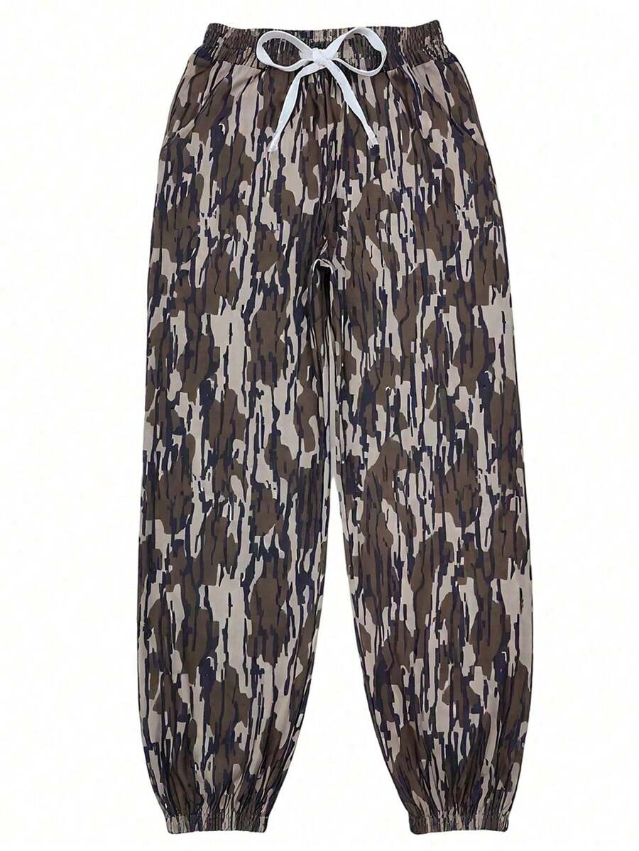 Y2K Womens Camo Trousers Fashion High Waisted Design Baggy Casual Stretchy Street  Sweatpants With 2 Pockets - 迷彩-3 - 查看 1