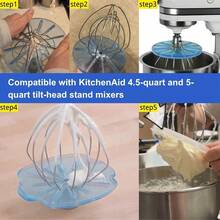 Whisk Wiper And Scraper Attachment Compatible With KitchenAid 4.5 & 5 Quart Tilt-Head Stand Mixers - Anti-Splatter Baffle And Cream Scraper For 6-Wire Whip Accessory - Dishwasher - 白色棱形 - 查看 9