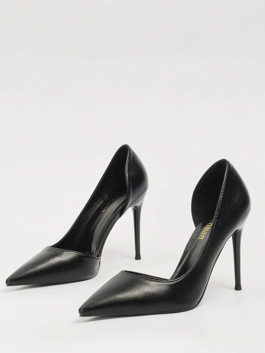 Retro European & American Sexy Nightclub Slim High Heel Shoes, Women's Super High Heel Pointed Toe Hollow Out Pumps, Party Outfits, Fashion Shoes, Elegant - Black - View 1