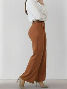 Pantalones Rectos para Moda Casual y Elegante, con Cinturón - Bronce - Ver 5