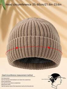 1顶男士纯色保暖内衬针织帽，多色可选（黑色、卡其色），保暖加厚，适合户外休闲穿着，也适合秋冬季日常搭配，蓬松柔软。