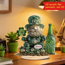 1/3件装亚克力四叶草装饰品，波西米亚风格，带巫师帽和小矮人图案，适合家居、办公室、爱尔兰主题幸运装饰，2D - 多色 - 查看 3