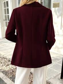 女士冬季纯色西装外套，时尚口袋和翻领设计，宽松版型，适合办公室和日常穿着，女士冬季服装。轻薄外套，也适合春夏季节穿着。 - 酒紅色 - 查看 3