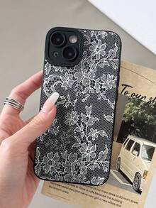 1 pieza Elegante y romántico estuche suave para teléfono con patrón de encaje y forma de ojo de gato negro que cubre completamente, compatible con iPhone 11/12/13/14/15/16 Pro Max