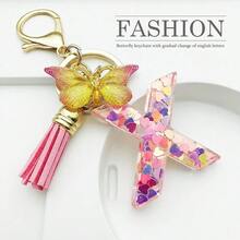 JINGUAZI Initial Letter Keychains For Women Tassel Butterfly Pink Purple Cute Car Keychain For Wallet Backpack Bag Charm{Inchcolor_nameinch:InchX-Pinkinch} - X-粉紅色 - 查看 3