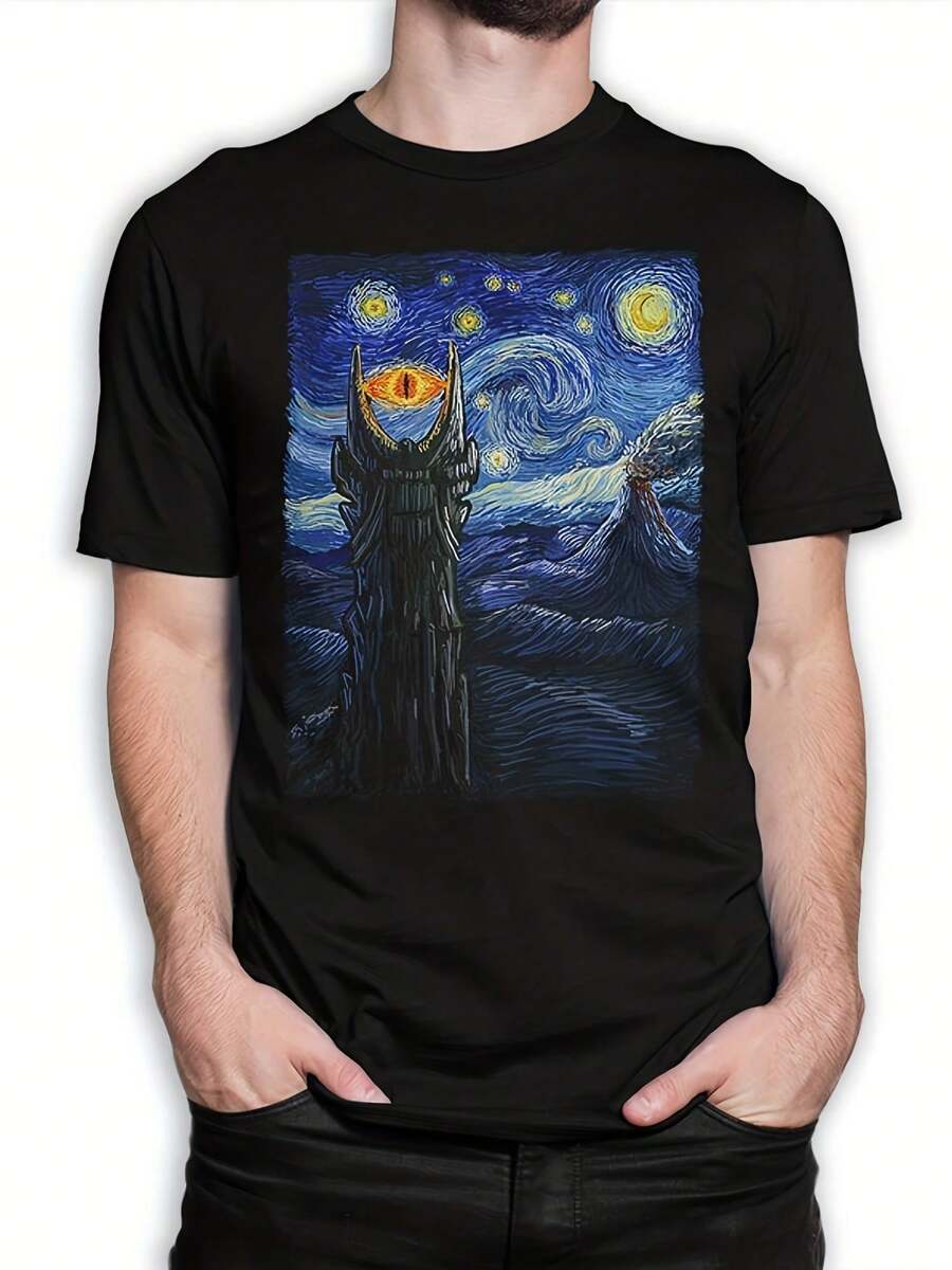 Mordor Starry Night T-Shirt, J. R. R. Tolkien Shirt, 's And Wo's Sizes,This Fun Printed Casual T-Shirt Is The Perfect Gift For Valentine's Day/Christmas - 款式24 - 查看 1