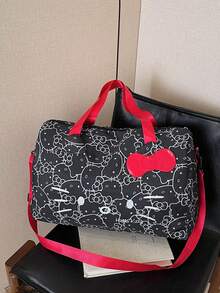 2pcs/Set KT Cat Trolley Travel Bag & Cosmetic Bag Set, Kurumi Handheld Short Trip Luggage Bag, Melody Large Capacity Gym Bag