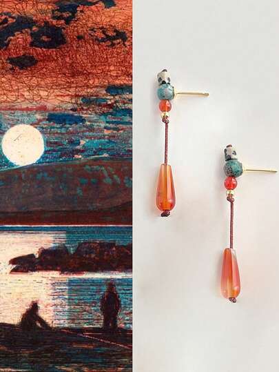 一对925纯银女士耳环，手工流苏耳环套装，镶嵌天然宝石，低致敏性且经久耐用，适合日常佩戴、海滩装饰、派对、约会等场合，尽显波西米亚风情。