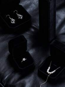 1pc Black Velvet Jewelry Box, Ring Bracelet Accessory Packaging Box, Earring Necklace Bangle Jewelry Case - Black - View 6