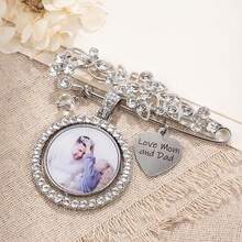 Personalized Blue Wedding Bouquet Charm - Customized Photo & Heart-Shaped Brooch, Sentimental Crystal Pearl Gift For The Bride - Multicolor - View 6