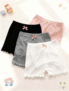 4pcs Girls' Modal Safety Shorts, Anti-Flashing, Children Shorts With Bow, Girls' Leggings - Multicolor - View 2